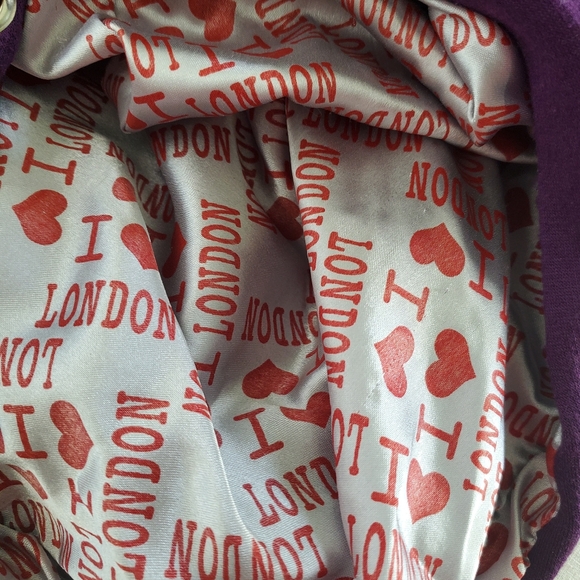 I Love London Hooded Sweatshirt sequined heart Purple ♥️ Size Large - Picture 5 of 12